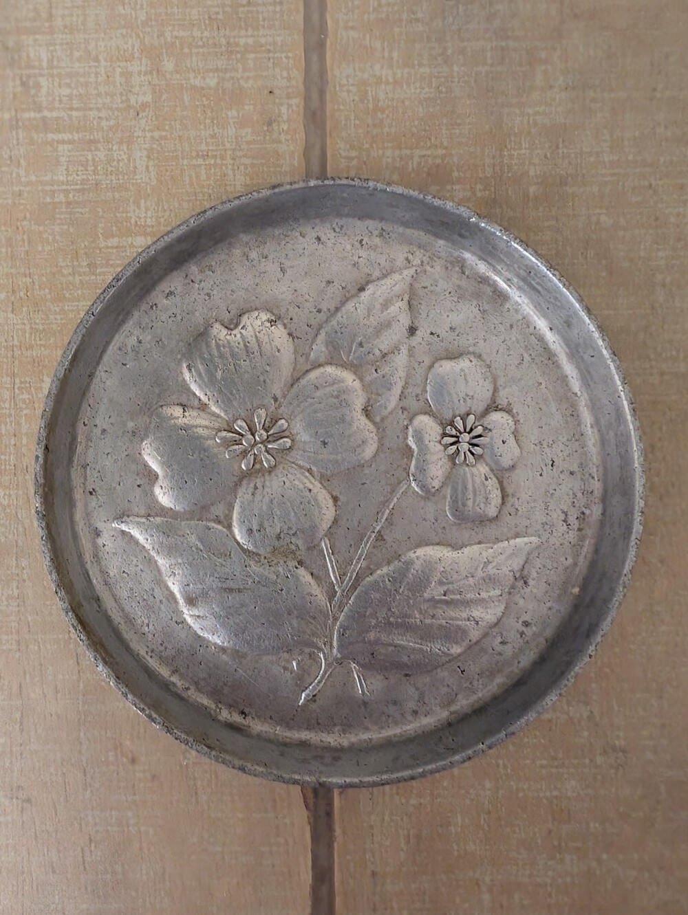 Vintage MCM Stede Hammered Pewter Floral Coaster